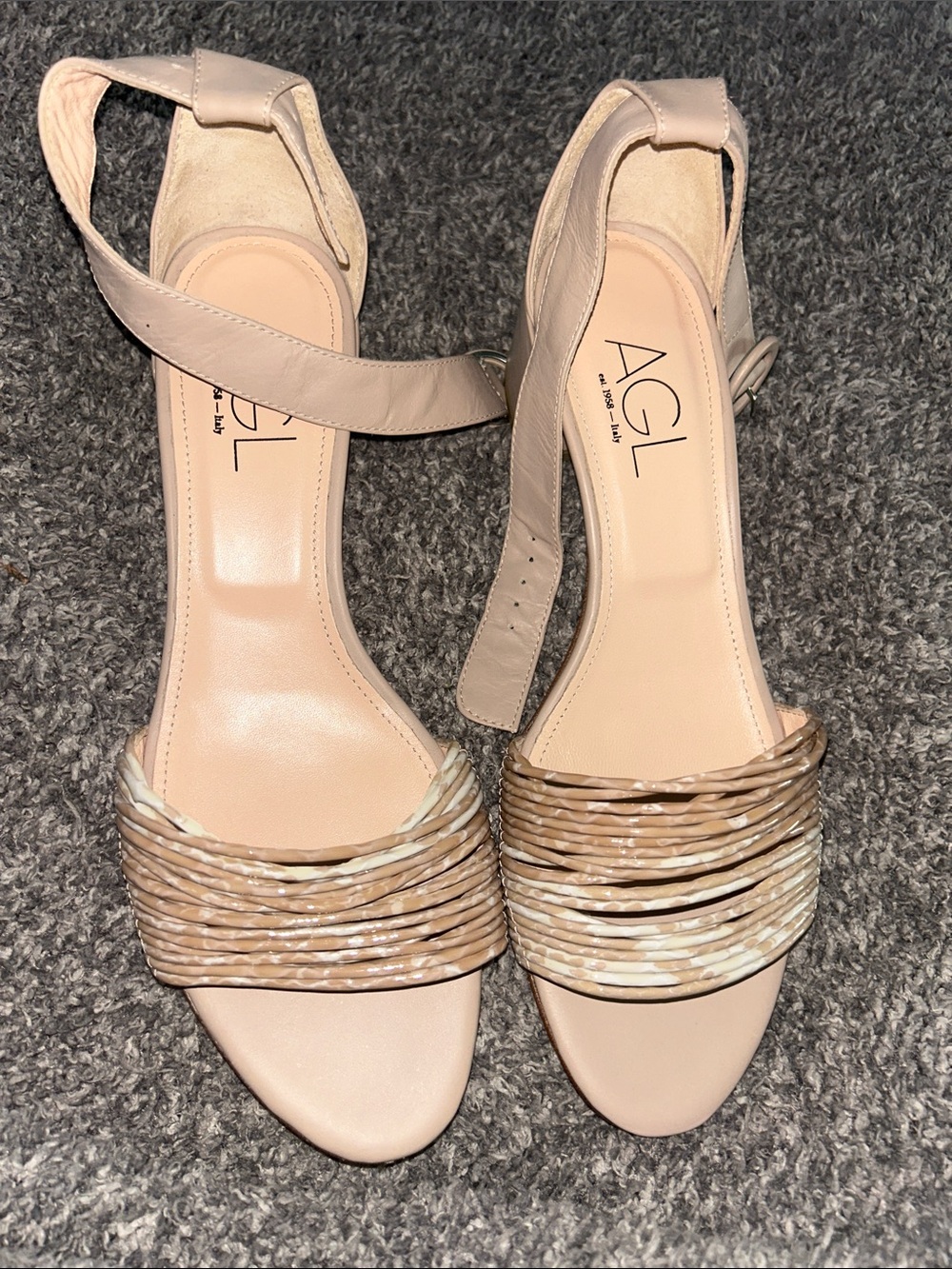 AGL Beige Leather Woven-Strapy Heel